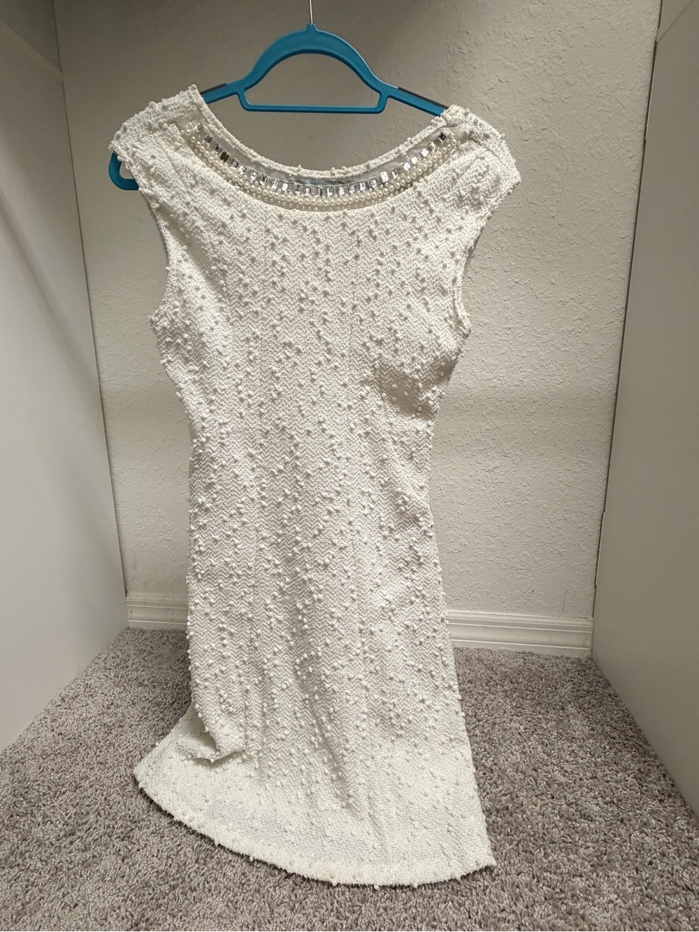 Suzy Shier White Beaded Knit Midi Dress